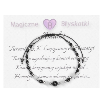 Bransoletka czarny TURMALIN Kamień Księżycowy HEMATYT ochrona miłość